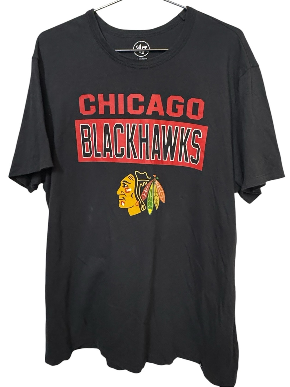 Chicago Blackhawks Hockey Men's XL 47 Brand Black Graphic T-Shirt